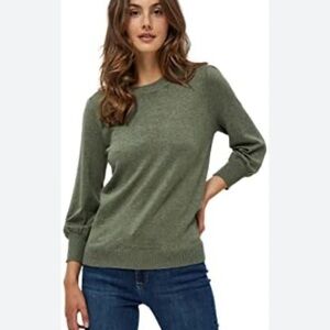 Minus Women’s Mersin Knit Tee L Olive Stretch Knit Pullover 3/4 Sleeves NEW